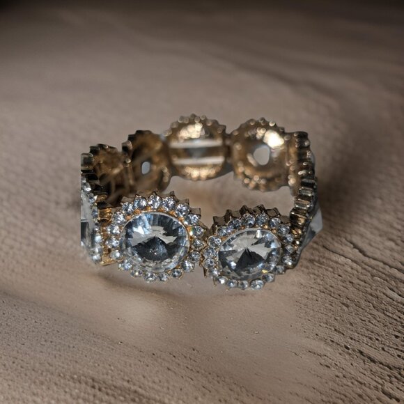 Ann Taylor Faceted Glass Clear 2.5" Rhinestone Stretch Bracelet - Picture 3 of 4